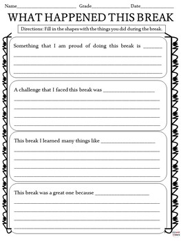 Preview of Back From Break Activity - After Fall, Winter, Spring Break Reflective Writing