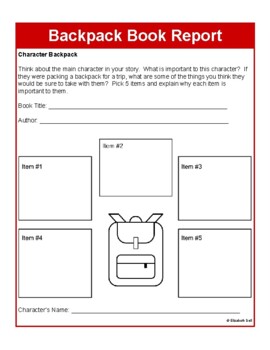Preview of Back Pack Book Report: Character Study