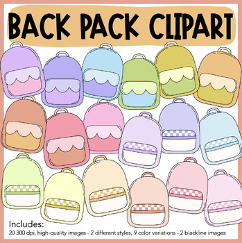 Preview of Back Pack Clipart | retro groovy pastel rainbow checker