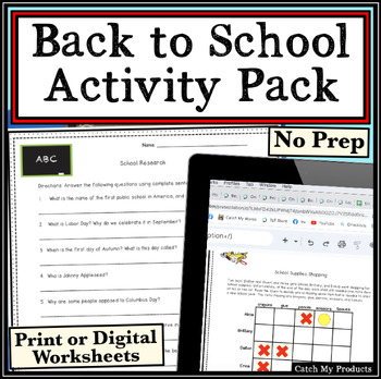 Preview of Back to School Activities and Brain Teasers in Print or Digital Worksheets