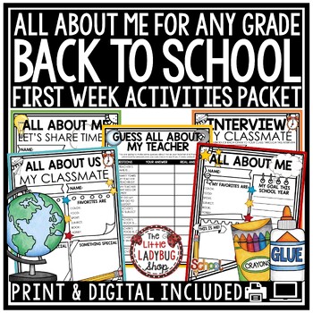 Preview of Back to School Activities First Week of School 3rd 4th Grade All About Me Poster