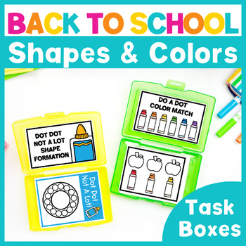 Preview of Back To School Activities PreK Task Boxes Shapes and Colors
