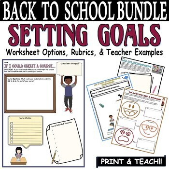 Preview of Back To School Activities Setting My Goals Worksheets Middle High School Bundle