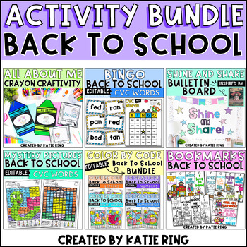 Preview of Back To School Activity Bundle - Reading, Math & Crayon Craft - Color By Code