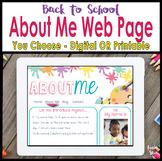 Back To School All About Me Website Activity - Digital and Print