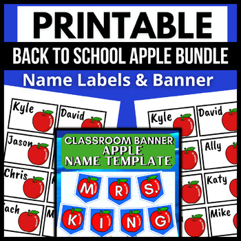 Preview of Back To School Apple Bundle → Printable Classroom Banner & Name Labels