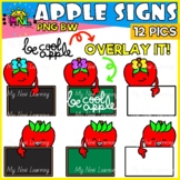Back To School Apple Signs White And BlackBoard Clipart Set