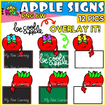 Preview of Back To School Apple Signs White And BlackBoard Clipart Set