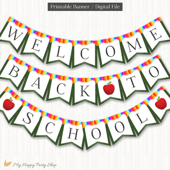Back To School Banner, Welcome Back, Apple & Pencil, Classroom Decor ...