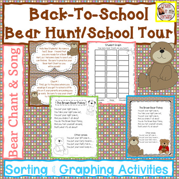Preview of Back-To-School Bear Hunt/School Tour, Chant, Song & Graphing Activities