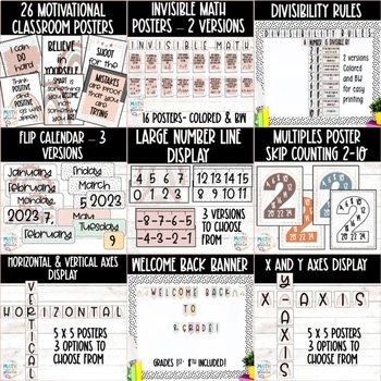 Preview of Back To School Boho Math Classroom Decor and Posters Bundle