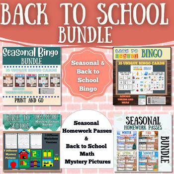 Back To School Bundle: Bingo, Homework passes, Math mystery picture