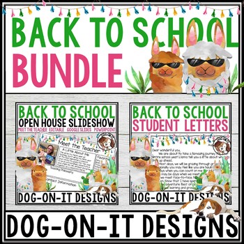 Preview of Back To School Bundle Letters and Slideshow Meet The Teacher Llamas