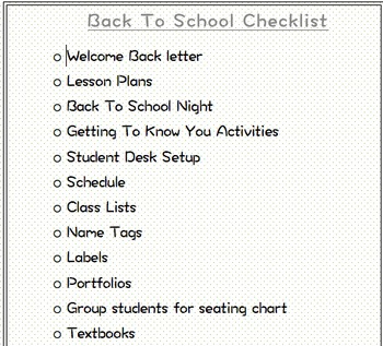 Preview of Back To School Checklist