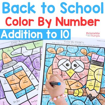 Preview of Back To School Color By Number Addition Worksheets