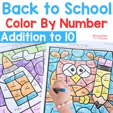 Back To School Color By Number Addition Worksheets