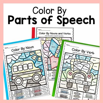 Preview of Color By Parts Of Speech Grammar Worksheets - Nouns Verbs Adjectives Worksheet