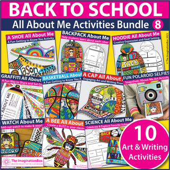 Preview of Back To School Coloring Pages, All About Me Art and Writing Activities Bundle 8