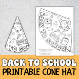 Back To School Cone Hat Activity | First Day Coloring Page