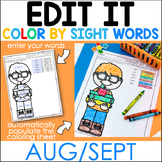 Back To School Edit It Color By Sight Word - Editable