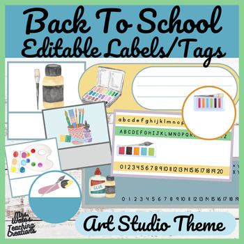Preview of Back to School Editable Labels and Name Tags for Students & Art Themed Tags
