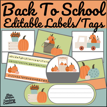 Preview of Back To School Editable Fall Themed Name or Desk Tags and Classroom Labels
