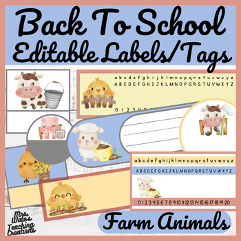 Preview of Back to School Farm Animals Editable Name Tags & Classroom Desk Decor
