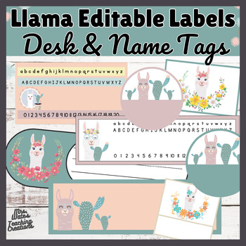 Preview of Back To School Editable Llama Classroom Decor Name Tags & Desk Labels