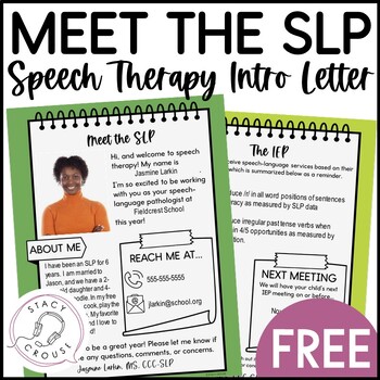 Preview of FREE Meet the SLP Letter Speech Therapy Introduction Parent Editable PDF Digital