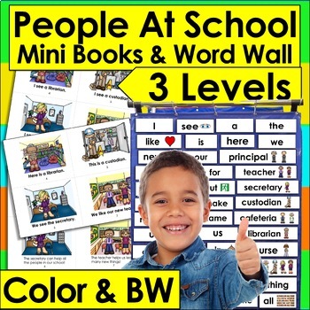 Back To School Emergent Readers Mini Books People At School 3 Levels & Word Wall