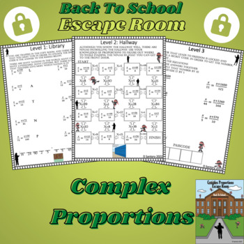 Preview of Back To School Escape Room: Complex Proportions: 7th/8th/9th Grade Math Activity