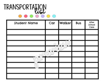 Preview of Back To School FREEBIE - Transportation Information spreadsheet (EDITABLE)