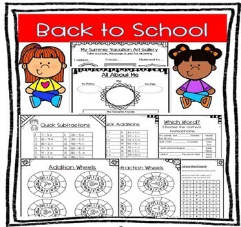 Preview of Substitute & Casual Teacher, First Day Back Worksheets No Prep Math and more