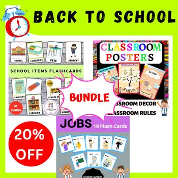 Preview of Back To School Flashcards and Classroom Posters Bundle To Decorate Your Class
