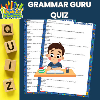 Preview of Back To School GRAMMAR Assessment  Test | Grammar Quiz