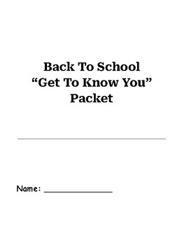 Preview of Back To School "Get To Know You" Packet