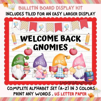 Preview of Back To School Gnomes Bulletin Board Welcome Back Display Kit Custom Words Grade