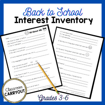Preview of Back To School Interest Inventory: Simple survey to get to know your students!
