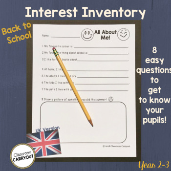 Preview of Back To School Interest Inventory - UK Version- Get to Know Your Pupils!