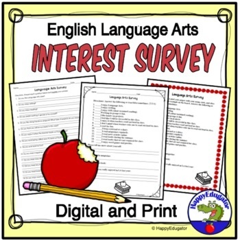 Preview of Back To School Language Arts Survey Interest Inventory Get to Know Your Students