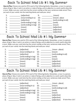 math worksheets grade 4 fun Nouns, Adjectives Verbs, To Mad by Back  School Libs  and