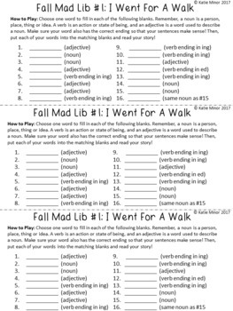 fall themed mad libs nouns verbs and adjectives by katie minor