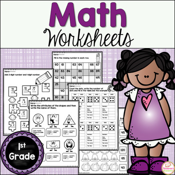 Preview of 1st Grade Math Review Worksheets  - End Of Year Math Activities