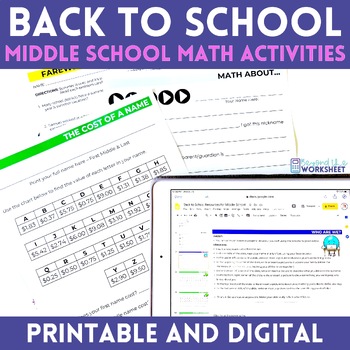 Preview of Back To School Math Activities for Middle School