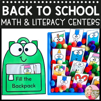 Preview of Back To School Math & Literacy Centers Preschool, Pre-K, Kindergarten
