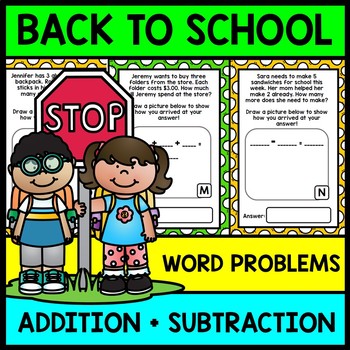 Preview of Back To School Math Word Problems - Addition - Subtraction - Special Education