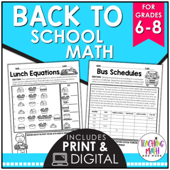 Preview of Back To School Middle School Math Activities