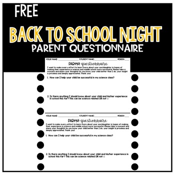 Preview of Back To School Night Parent Questionnaire