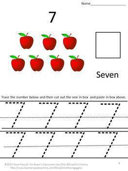 number tracing 1 10 numbers cut and paste worksheets kindergarten