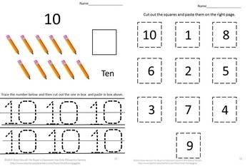 number tracing 1 10 numbers cut and paste worksheets kindergarten